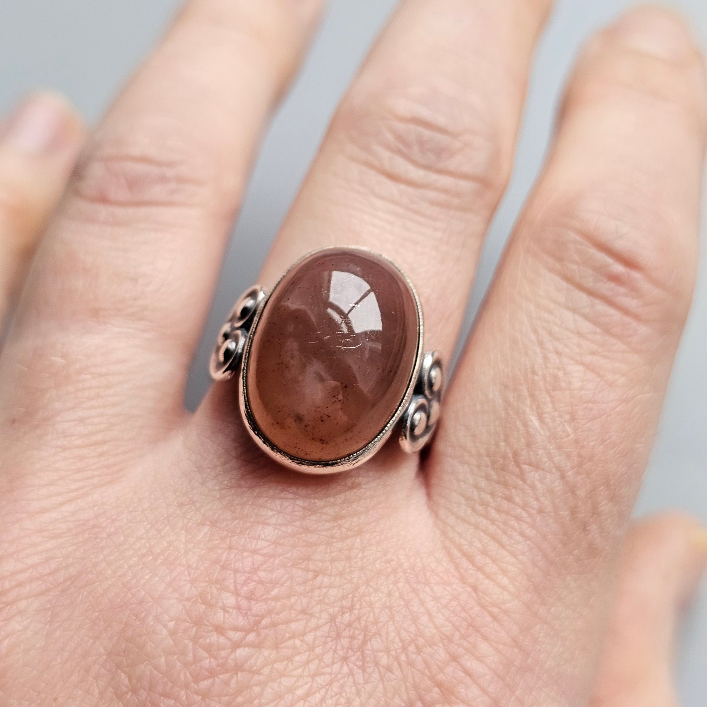 Vintage Soviet USSR Era Silver & Agate Ring - UK Ring Size Q 1/2 -  US Ring Size 8.5