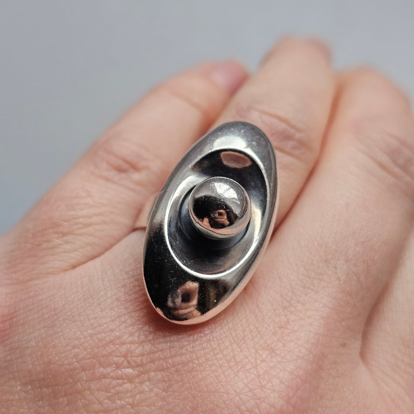 1960s Finnish Modernist Silver Ball Ring by Erik Granit & Co - UK Ring Size M -  US Ring Size 6.25 - 1966