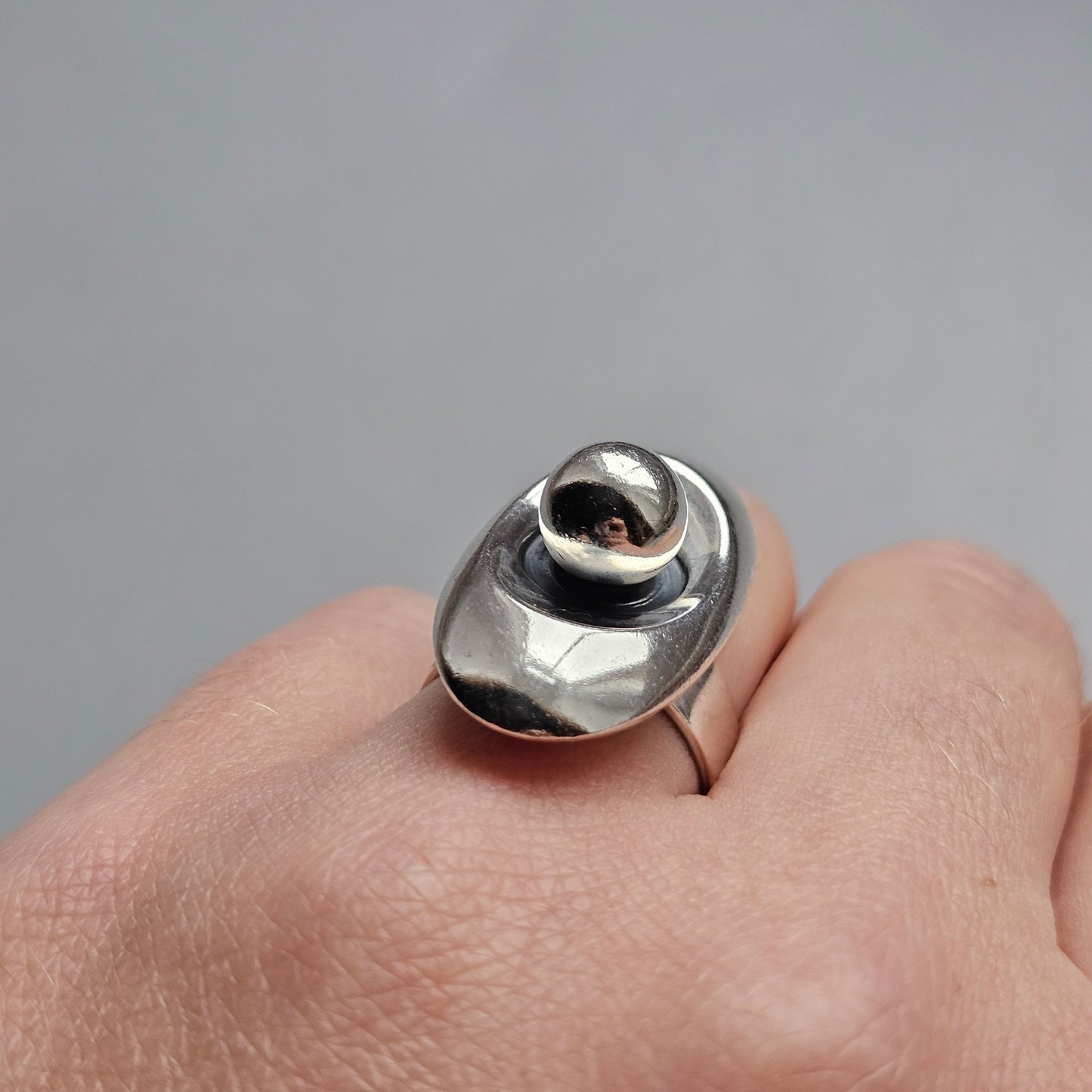 1960s Finnish Modernist Silver Ball Ring by Erik Granit & Co - UK Ring Size M -  US Ring Size 6.25 - 1966