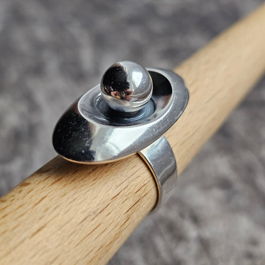 1960s Finnish Modernist Silver Ball Ring by Erik Granit & Co - UK Ring Size M -  US Ring Size 6.25 - 1966