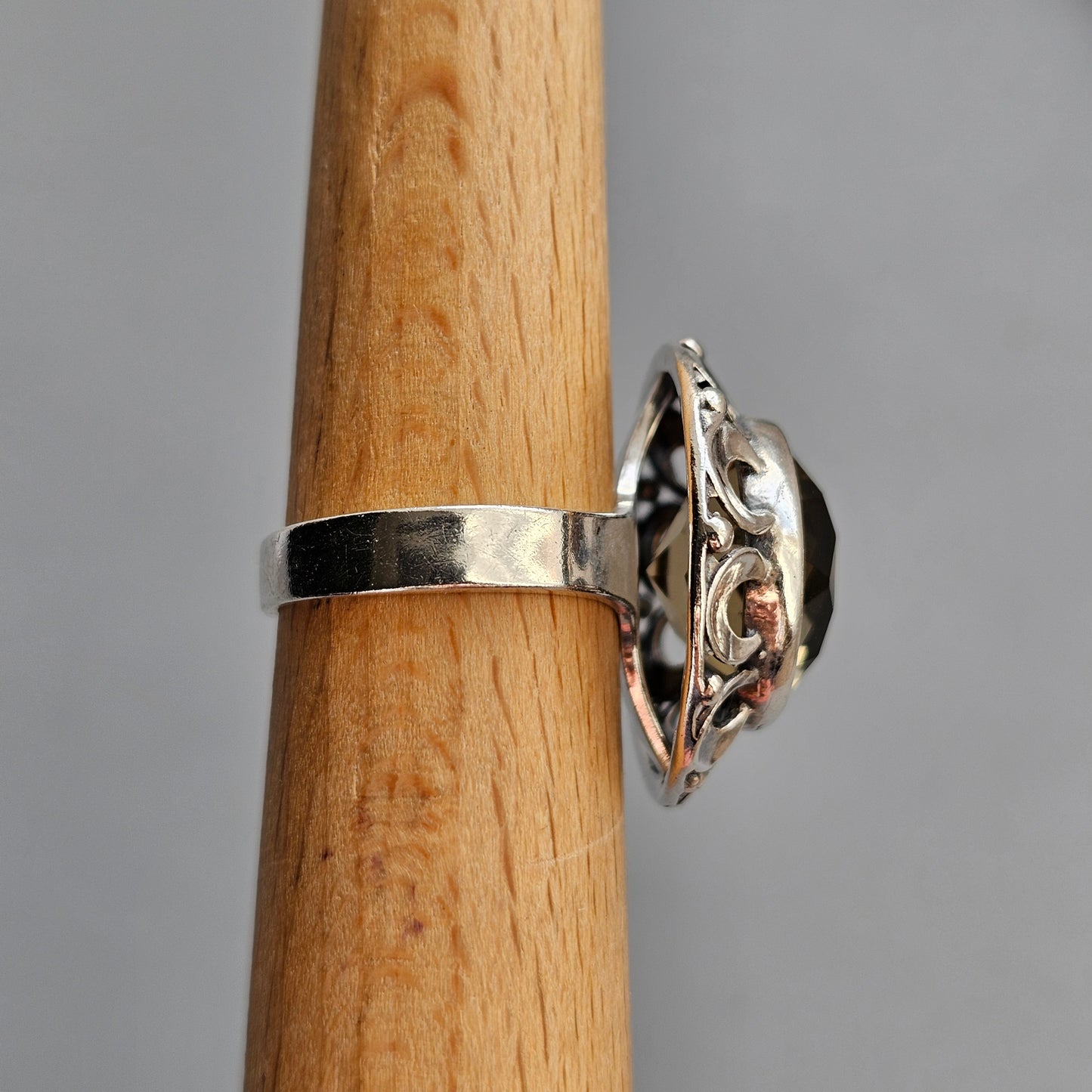 Modernist 1970s Finnish Sterling Silver Ring with Smokey Quartz – Erik Granit & Co - UK Ring Size L 1/2  -  US Ring Size 6 - 1971