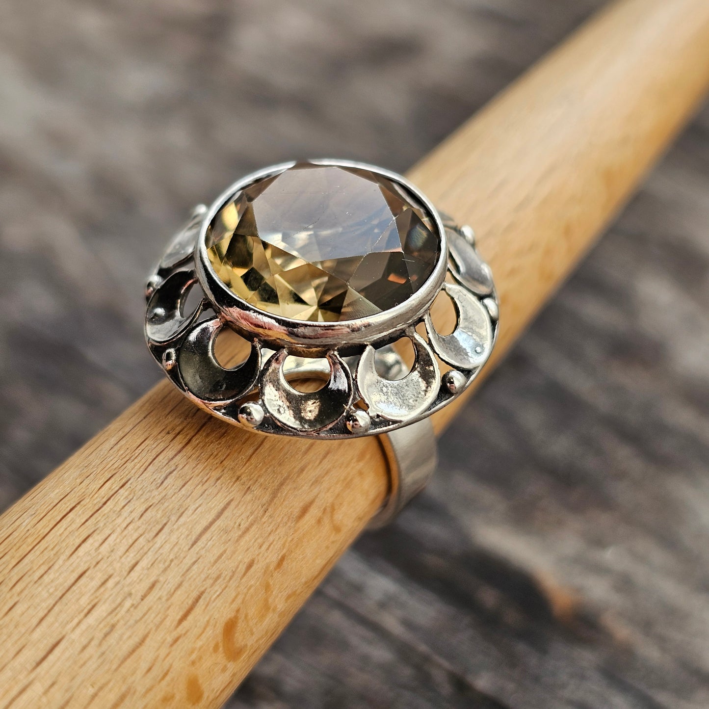 Modernist 1970s Finnish Sterling Silver Ring with Smokey Quartz – Erik Granit & Co - UK Ring Size L 1/2  -  US Ring Size 6 - 1971