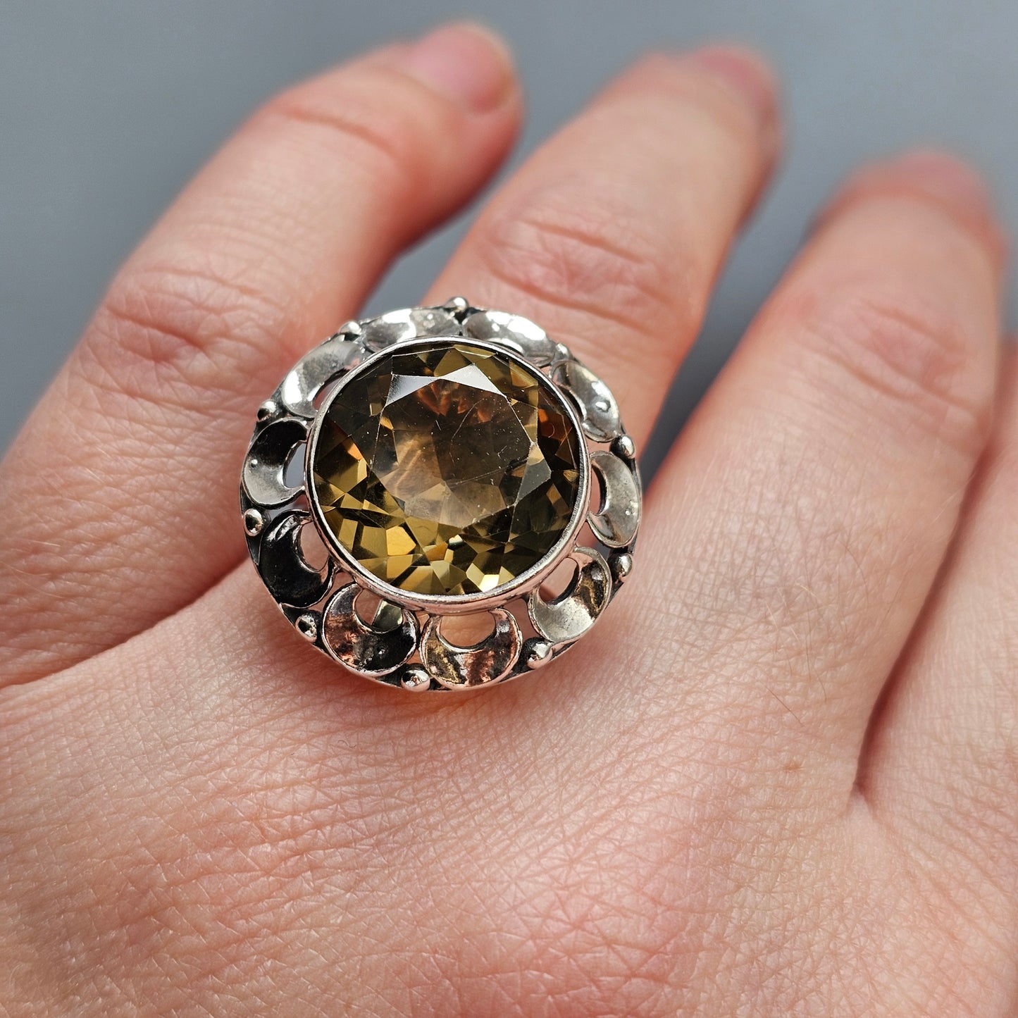 Modernist 1970s Finnish Sterling Silver Ring with Smokey Quartz – Erik Granit & Co - UK Ring Size L 1/2  -  US Ring Size 6 - 1971