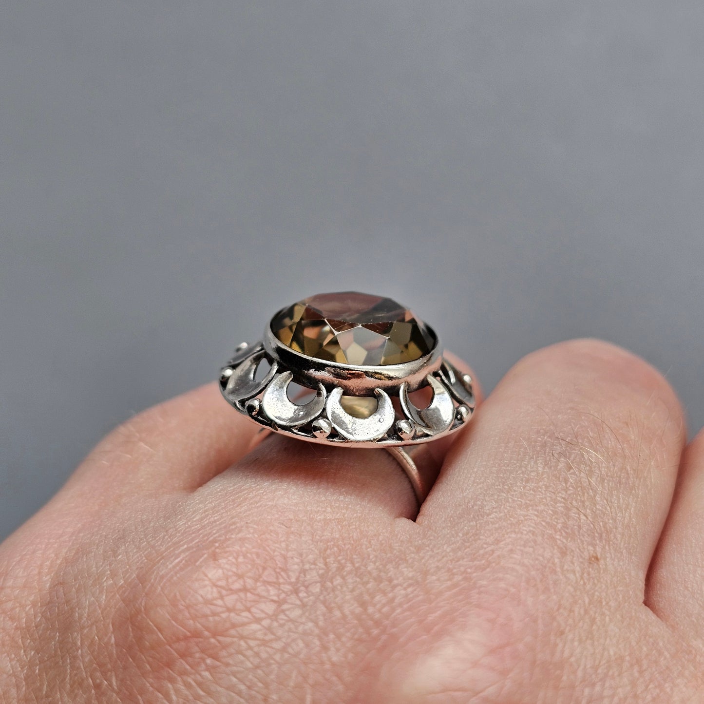 Modernist 1970s Finnish Sterling Silver Ring with Smokey Quartz – Erik Granit & Co - UK Ring Size L 1/2  -  US Ring Size 6 - 1971