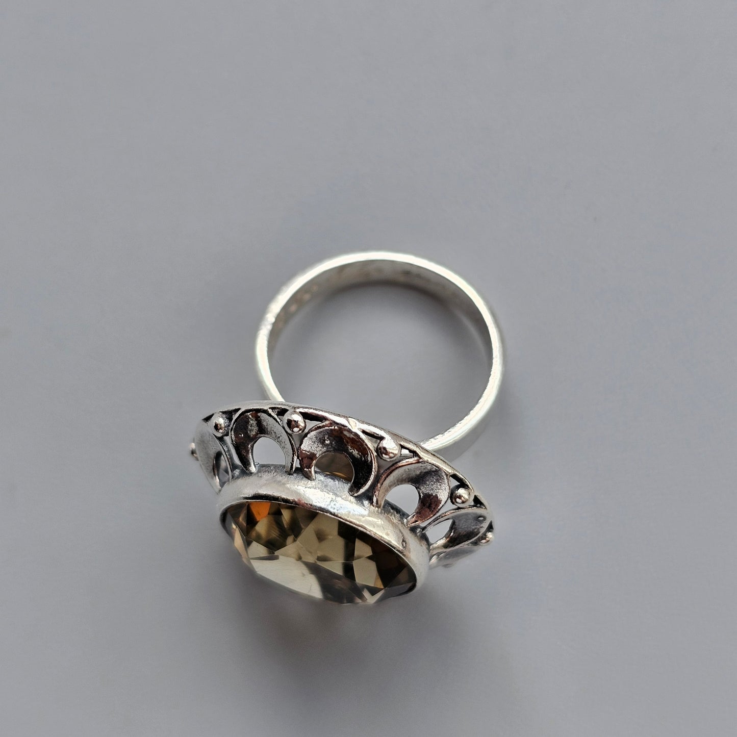 Modernist 1970s Finnish Sterling Silver Ring with Smokey Quartz – Erik Granit & Co - UK Ring Size L 1/2  -  US Ring Size 6 - 1971