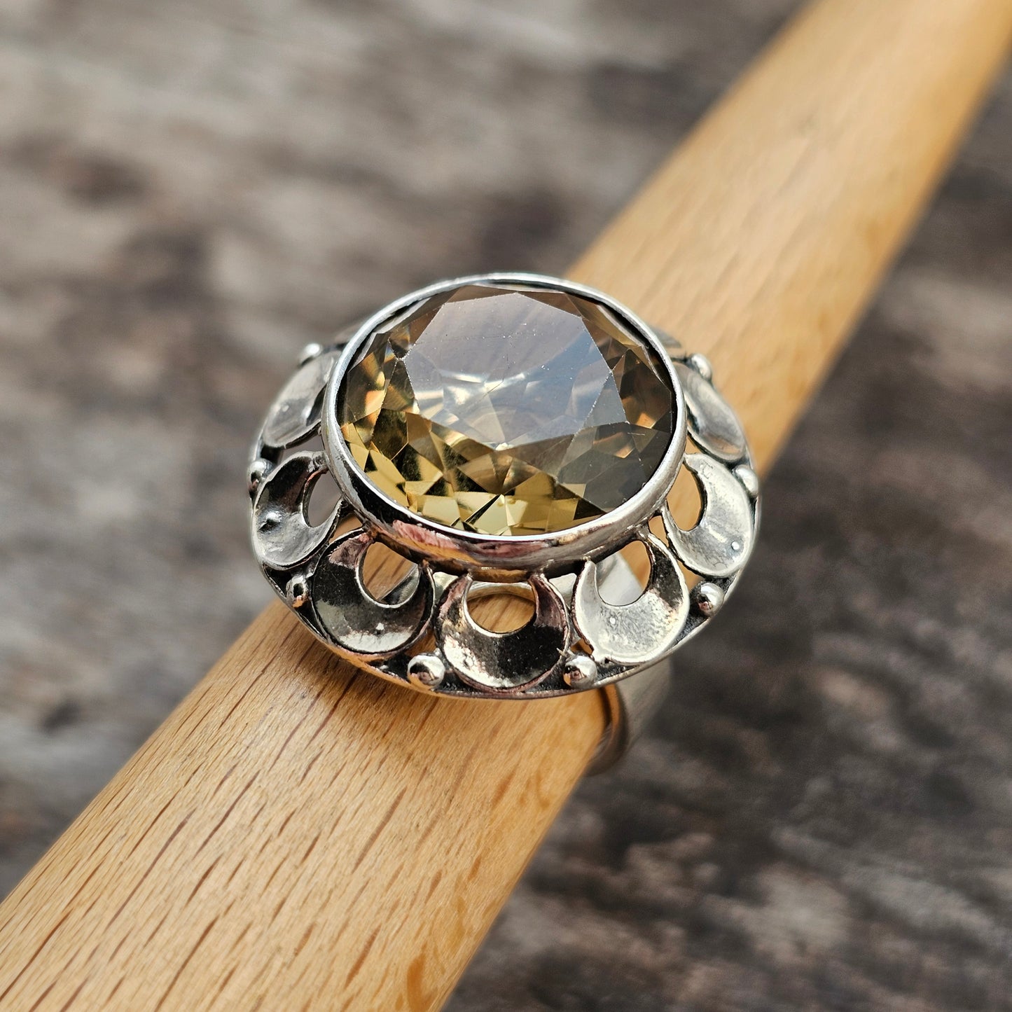 Modernist 1970s Finnish Sterling Silver Ring with Smokey Quartz – Erik Granit & Co - UK Ring Size L 1/2  -  US Ring Size 6 - 1971