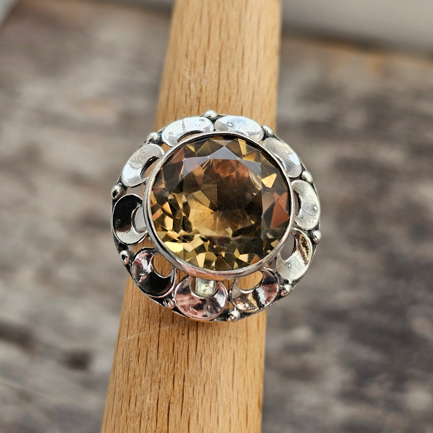 Modernist 1970s Finnish Sterling Silver Ring with Smokey Quartz – Erik Granit & Co - UK Ring Size L 1/2  -  US Ring Size 6 - 1971