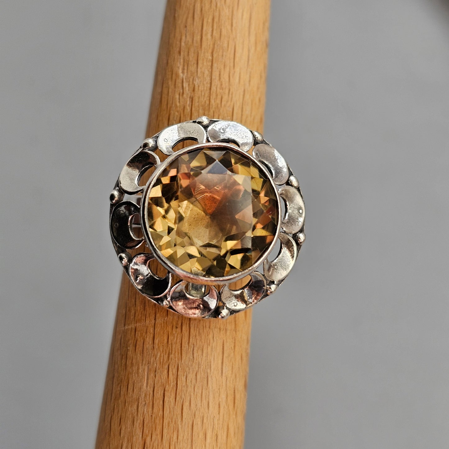 Modernist 1970s Finnish Sterling Silver Ring with Smokey Quartz – Erik Granit & Co - UK Ring Size L 1/2  -  US Ring Size 6 - 1971