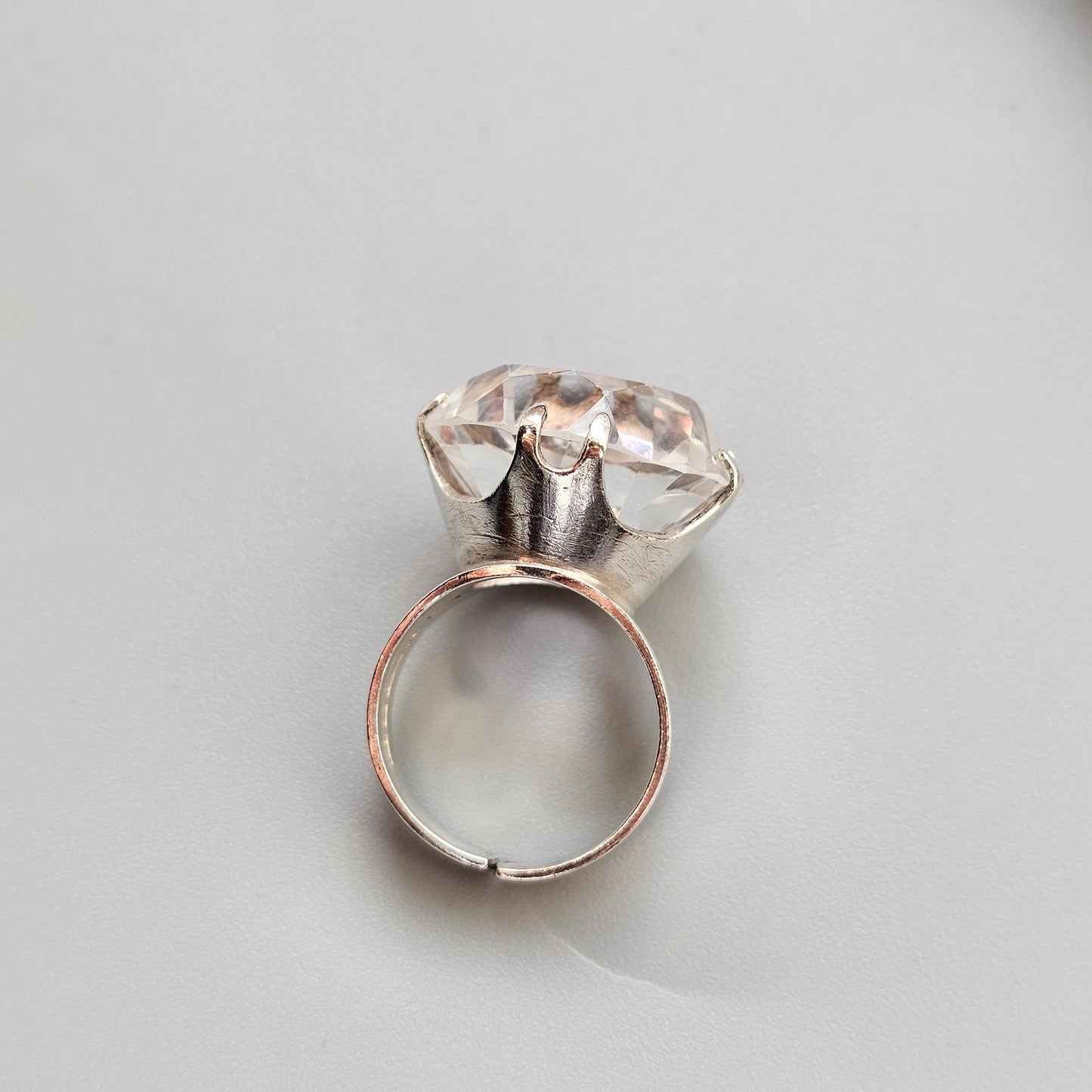 1960s Finnish Modernist Silver Ring with Rock Crystal — Kultaseppä Salovaara - UK Ring Size M 1/2 -  US Ring Size 6.5- 1968