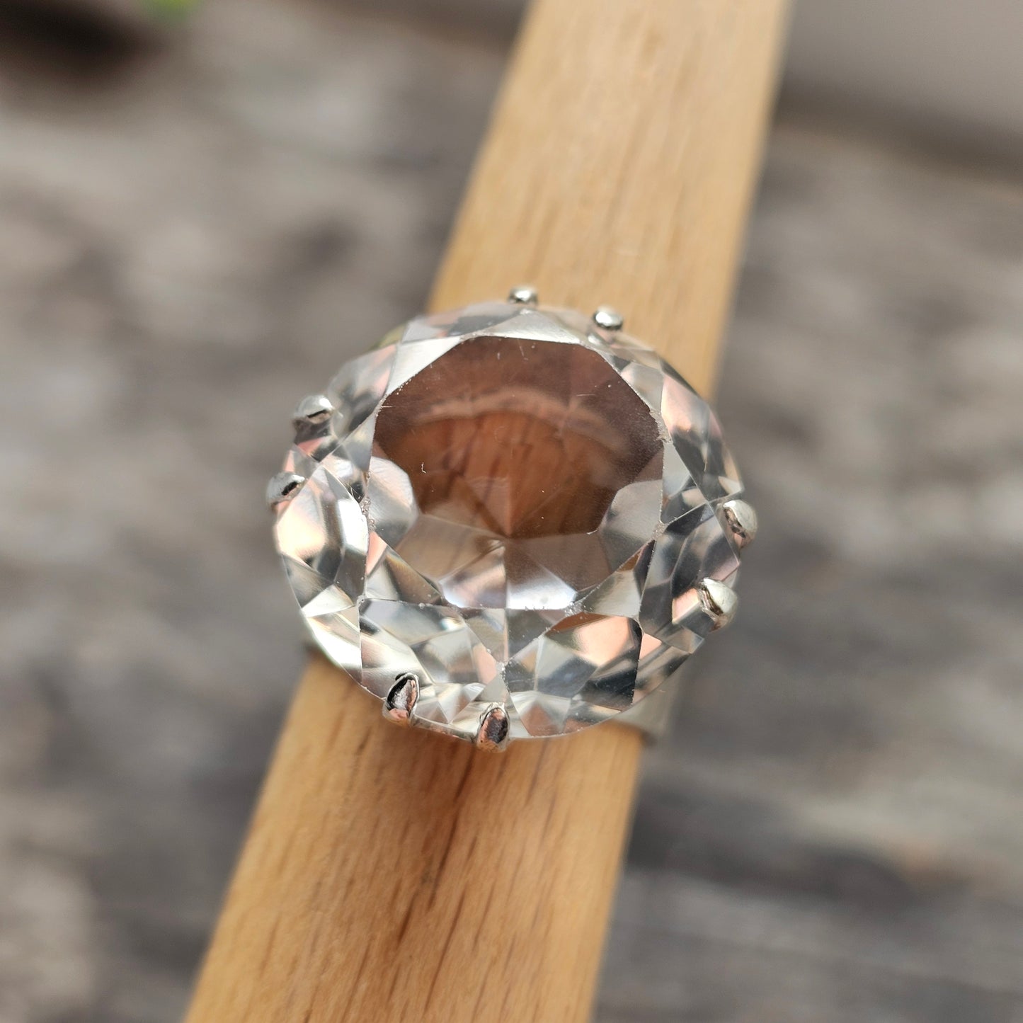 1960s Finnish Modernist Silver Ring with Rock Crystal — Kultaseppä Salovaara - UK Ring Size M 1/2 -  US Ring Size 6.5- 1968