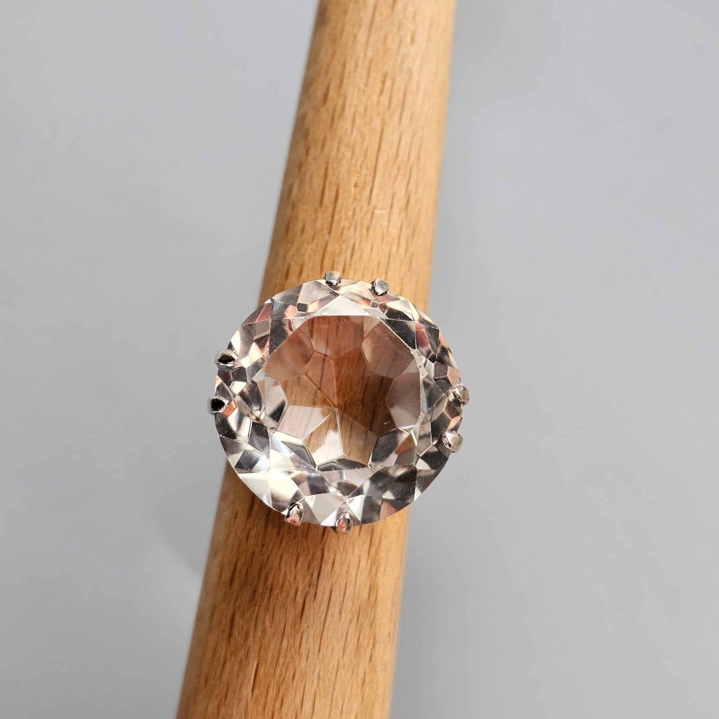 1960s Finnish Modernist Silver Ring with Rock Crystal — Kultaseppä Salovaara - UK Ring Size M 1/2 -  US Ring Size 6.5- 1968