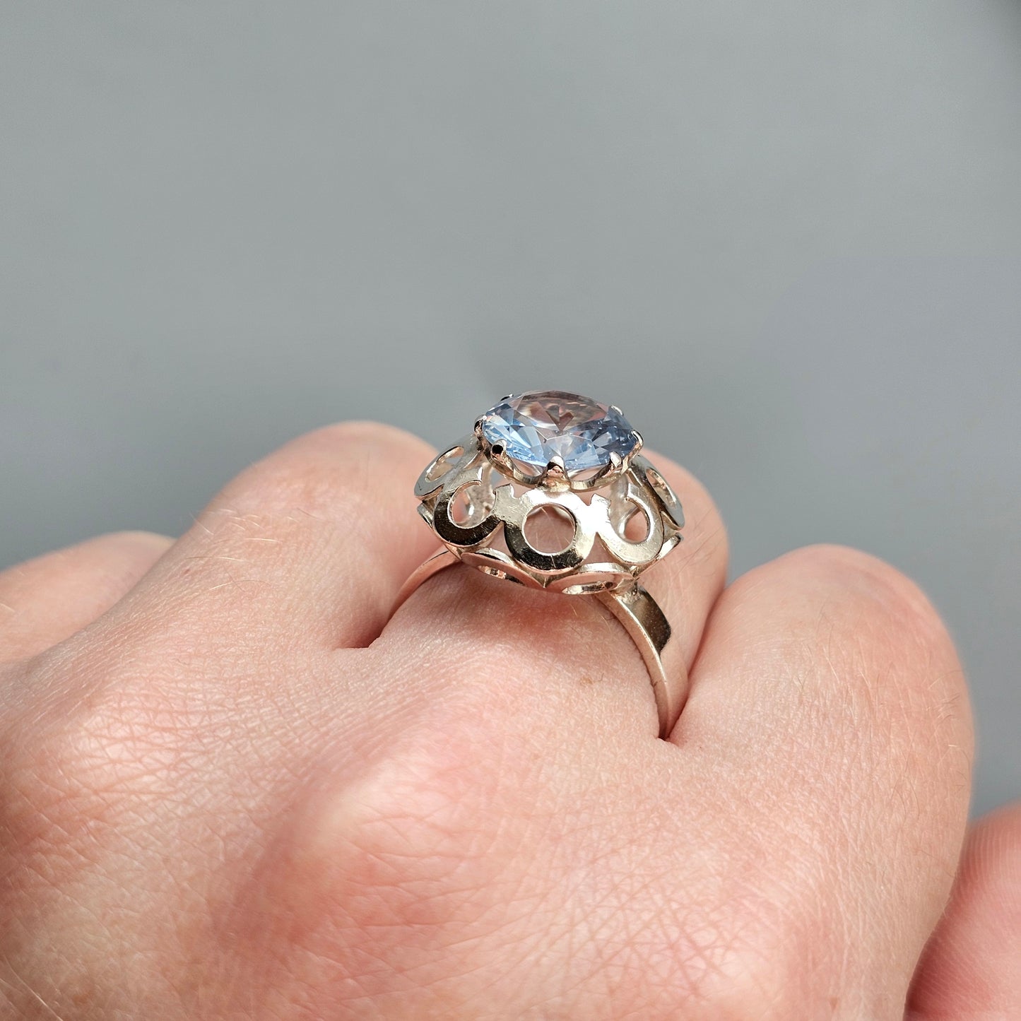 1960s Finnish Modernist Silver Ring with Blue Spinel — Tuomo Rissanen - UK Ring Size R -  US Ring Size 8.5 - 1969