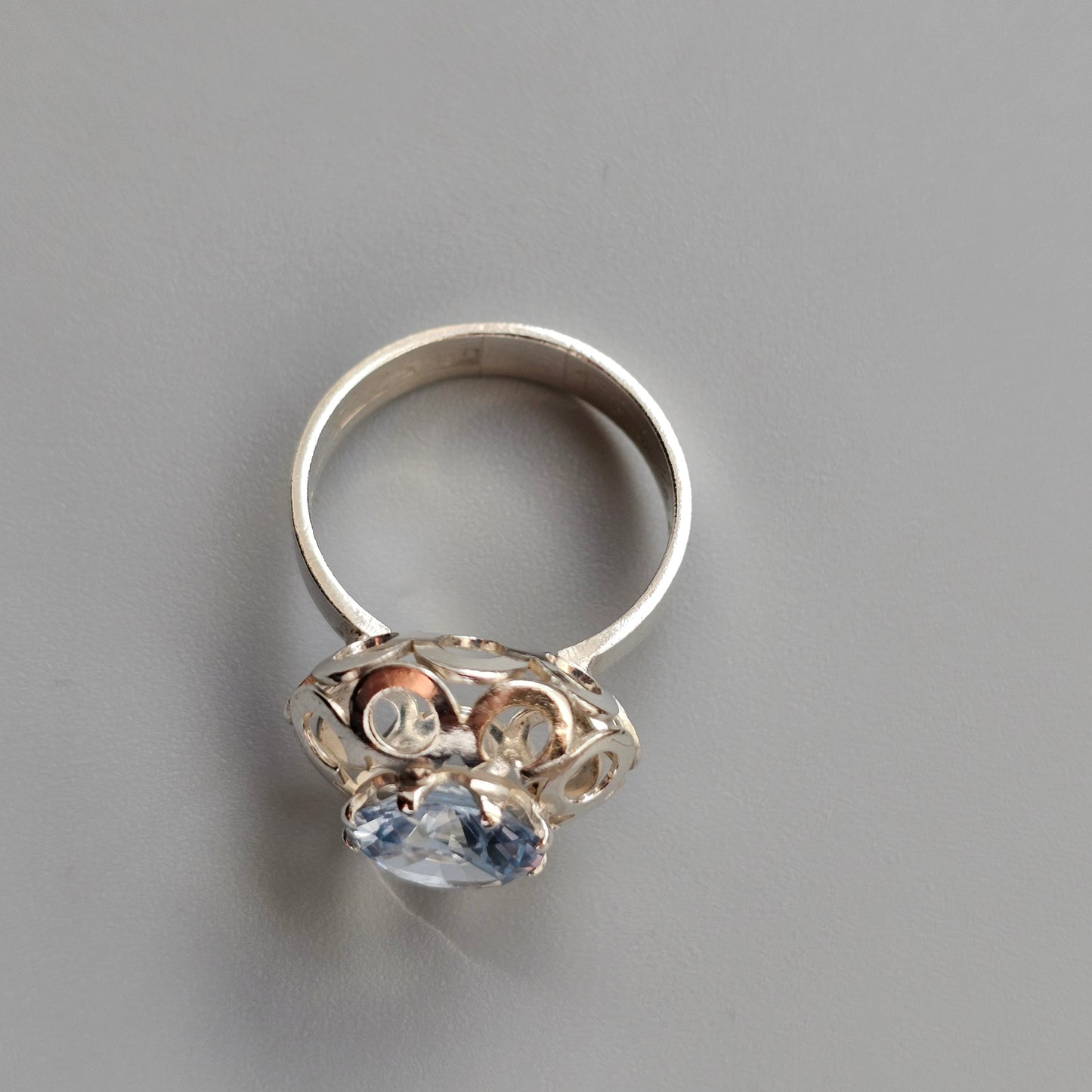 1960s Finnish Modernist Silver Ring with Blue Spinel — Tuomo Rissanen - UK Ring Size R -  US Ring Size 8.5 - 1969