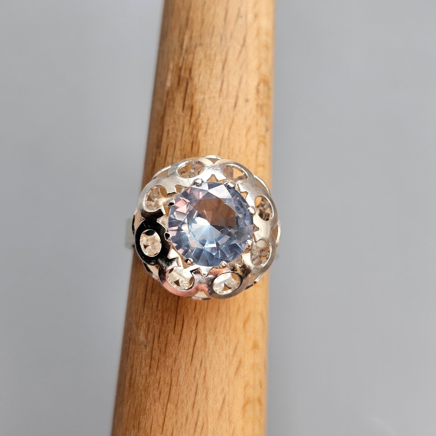 1960s Finnish Modernist Silver Ring with Blue Spinel — Tuomo Rissanen - UK Ring Size R -  US Ring Size 8.5 - 1969