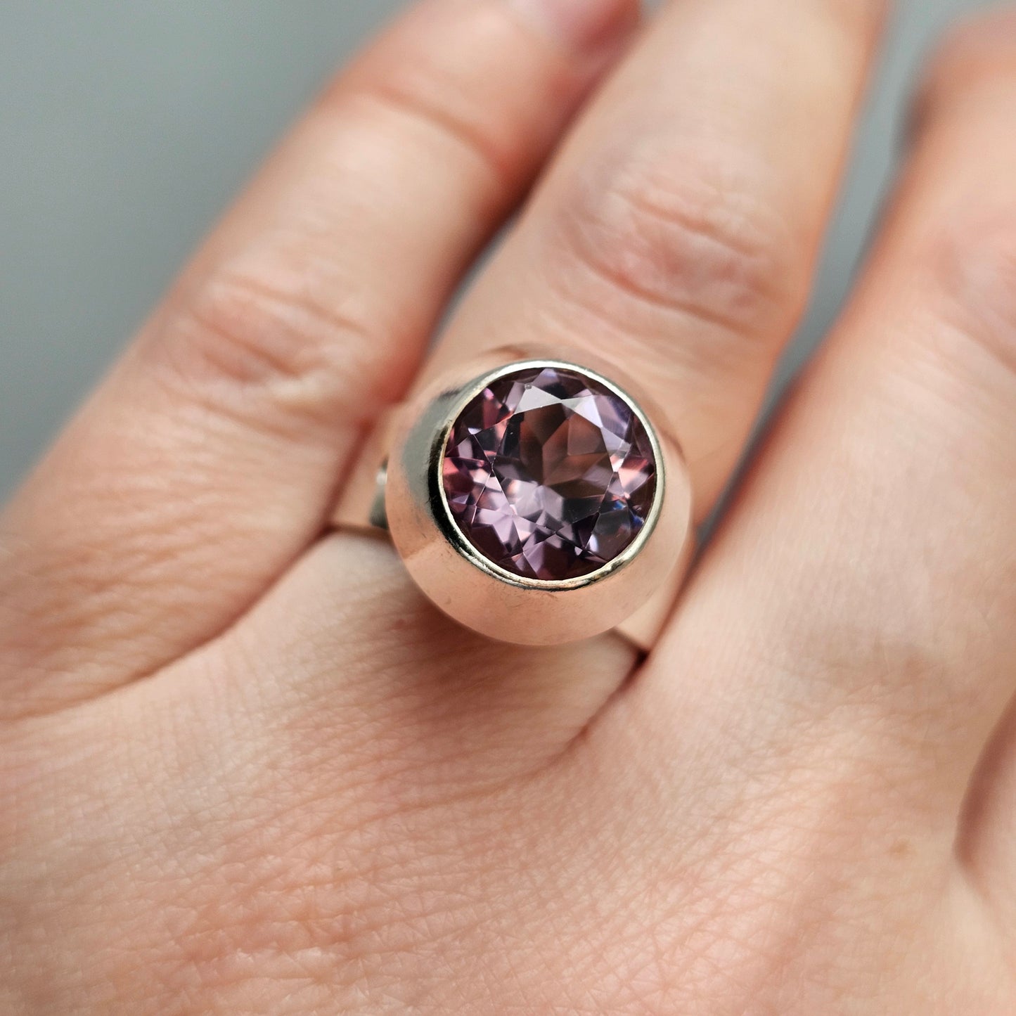 1960s Finnish Modernist Silver Ring with Amethyst — Tuomo Rissanen - UK Ring Size N 1/2-  US Ring Size 7- 1967