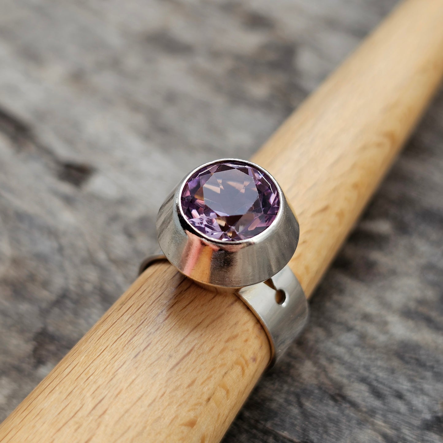 1960s Finnish Modernist Silver Ring with Amethyst — Tuomo Rissanen - UK Ring Size N 1/2-  US Ring Size 7- 1967