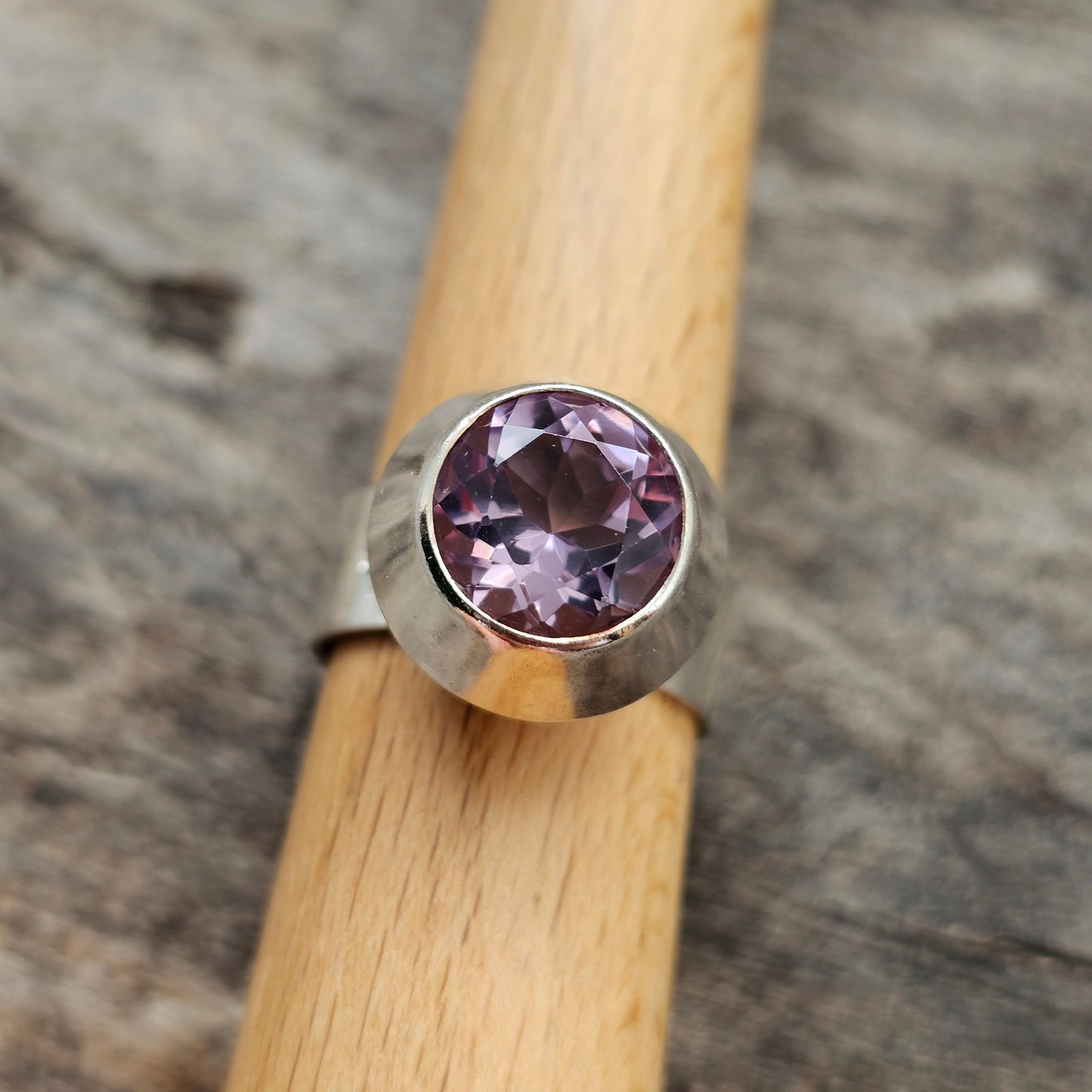 1960s Finnish Modernist Silver Ring with Amethyst — Tuomo Rissanen - UK Ring Size N 1/2-  US Ring Size 7- 1967