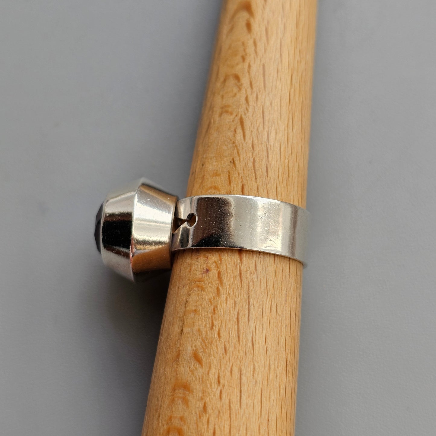 1960s Finnish Modernist Silver Ring with Amethyst — Tuomo Rissanen - UK Ring Size N 1/2-  US Ring Size 7- 1967