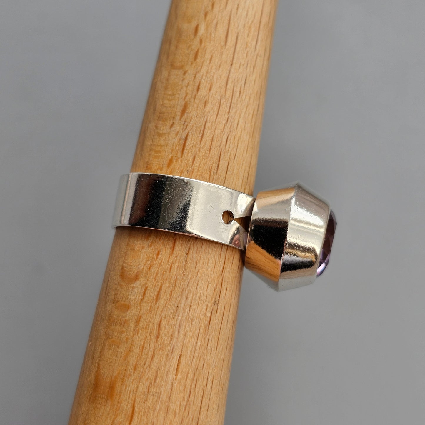 1960s Finnish Modernist Silver Ring with Amethyst — Tuomo Rissanen - UK Ring Size N 1/2-  US Ring Size 7- 1967