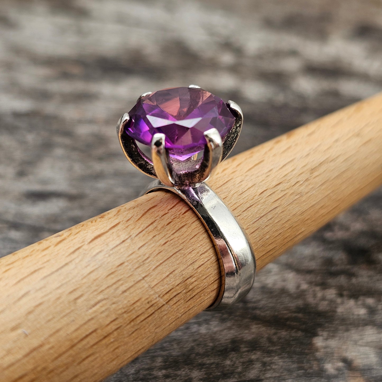 1960s Swedish Modernist Silver Ring with Lab-Created Purple Sapphire — Bengt Hallberg - UK Ring Size L -  US Ring Size 5.75 - 1967