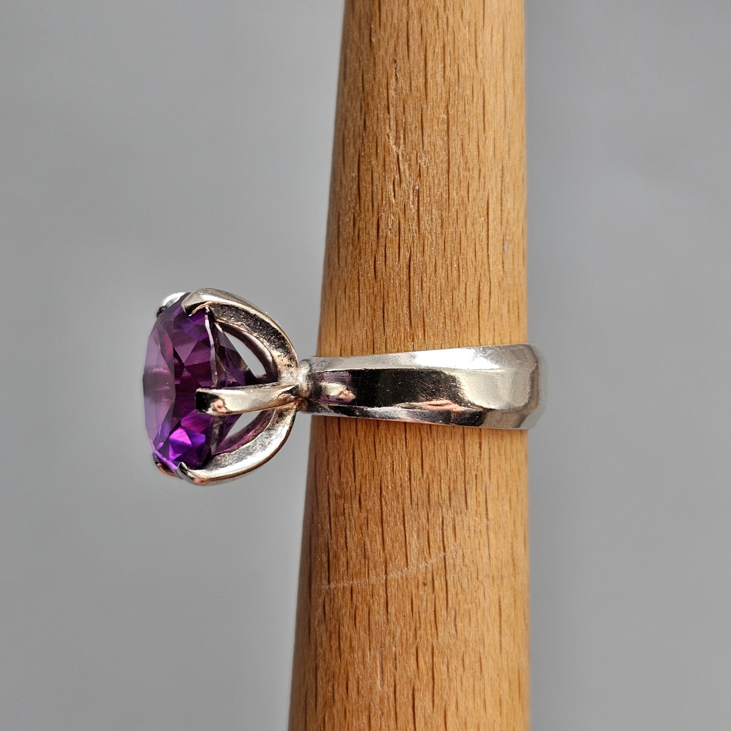 1960s Swedish Modernist Silver Ring with Lab-Created Purple Sapphire — Bengt Hallberg - UK Ring Size L -  US Ring Size 5.75 - 1967