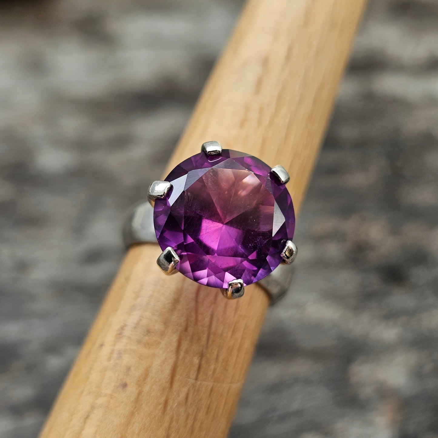 1960s Swedish Modernist Silver Ring with Lab-Created Purple Sapphire — Bengt Hallberg - UK Ring Size L -  US Ring Size 5.75 - 1967