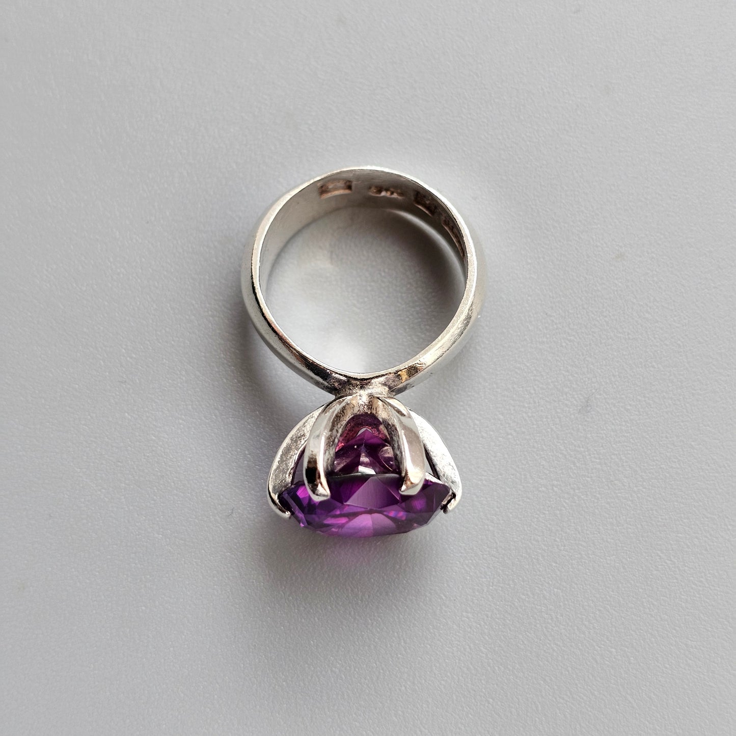 1960s Swedish Modernist Silver Ring with Lab-Created Purple Sapphire — Bengt Hallberg - UK Ring Size L -  US Ring Size 5.75 - 1967