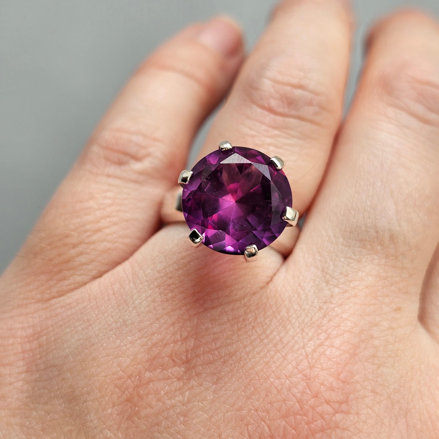 1960s Swedish Modernist Silver Ring with Lab-Created Purple Sapphire — Bengt Hallberg - UK Ring Size L -  US Ring Size 5.75 - 1967