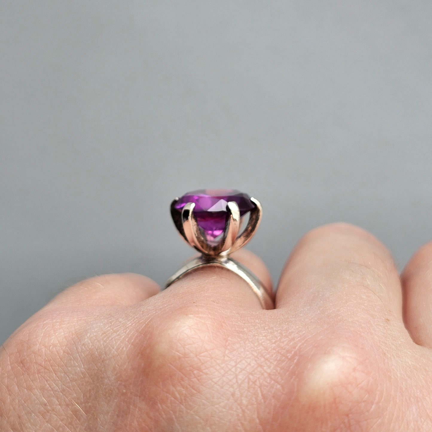 1960s Swedish Modernist Silver Ring with Lab-Created Purple Sapphire — Bengt Hallberg - UK Ring Size L -  US Ring Size 5.75 - 1967