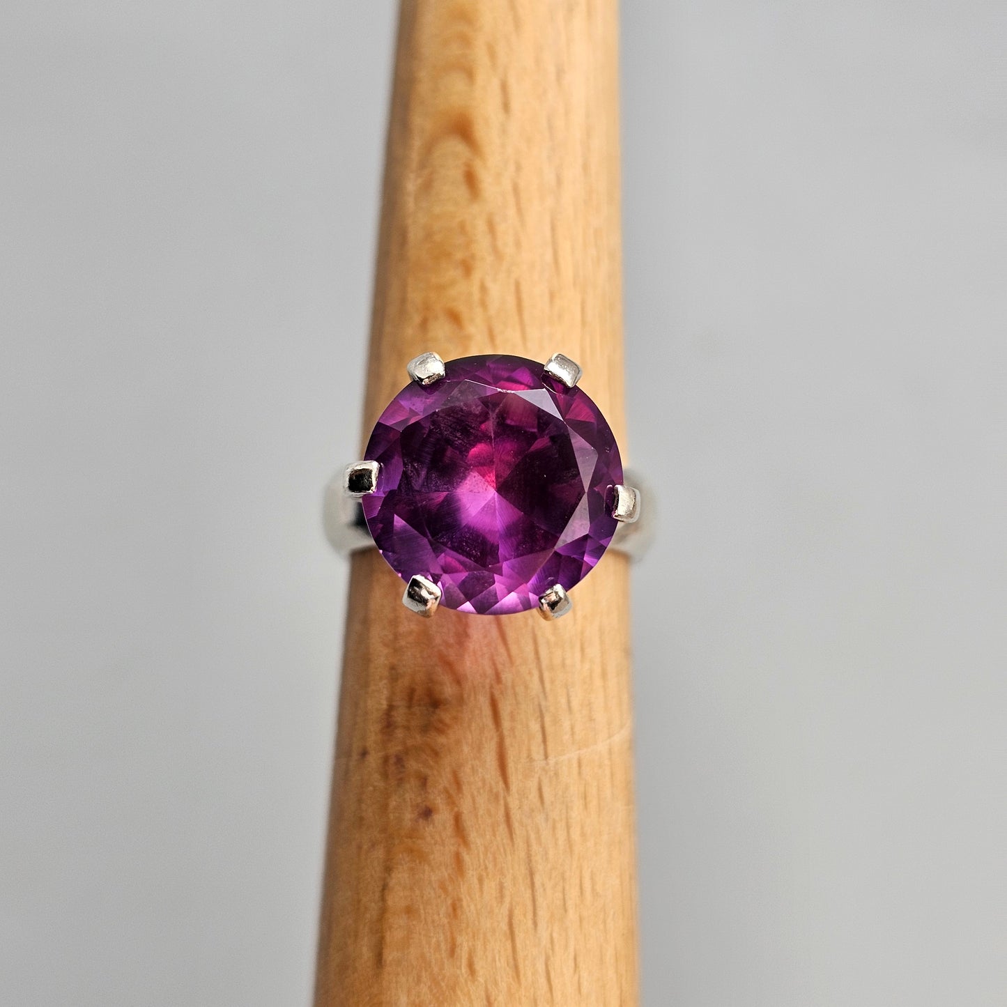 1960s Swedish Modernist Silver Ring with Lab-Created Purple Sapphire — Bengt Hallberg - UK Ring Size L -  US Ring Size 5.75 - 1967