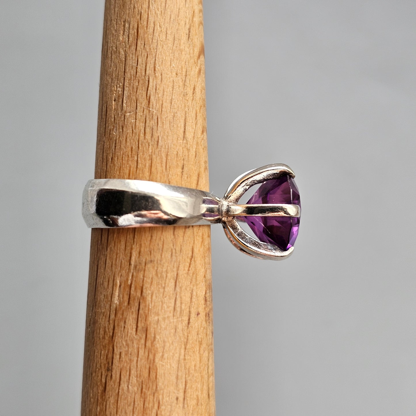 1960s Swedish Modernist Silver Ring with Lab-Created Purple Sapphire — Bengt Hallberg - UK Ring Size L -  US Ring Size 5.75 - 1967