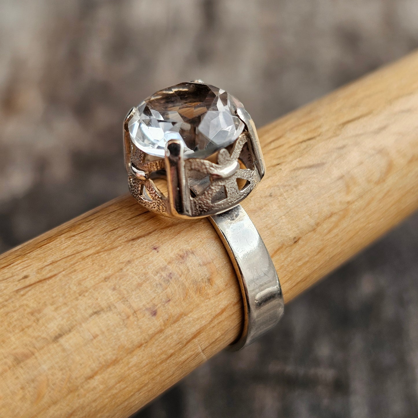 1970s Finnish Silver Ring with Rock Crystal – Martti Viikinniemi - UK Ring Size M 1/2 -  US Ring Size 6.5 - 1970