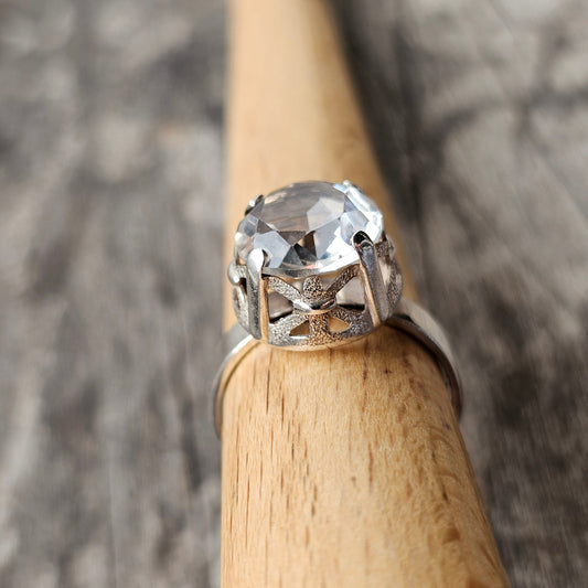 1970s Finnish Silver Ring with Rock Crystal – Martti Viikinniemi - UK Ring Size M 1/2 -  US Ring Size 6.5 - 1970