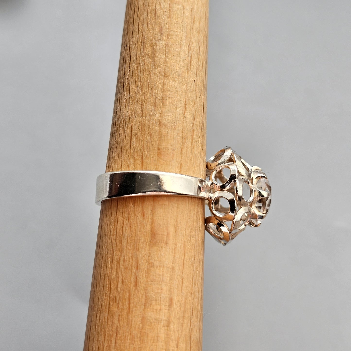 1970s Finnish Modernist Silver Ring with Rock Crystal — Tuomo Rissanen - UK Ring Size Q 1/2 -  US Ring Size 8.25 - 1975