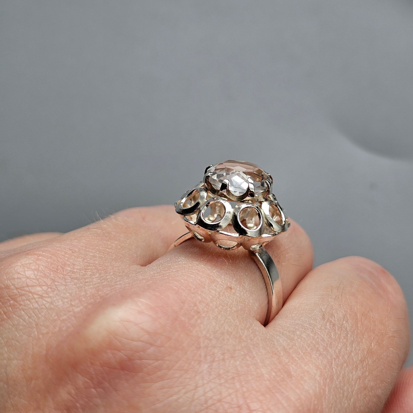 1970s Finnish Modernist Silver Ring with Rock Crystal — Tuomo Rissanen - UK Ring Size Q 1/2 -  US Ring Size 8.25 - 1975