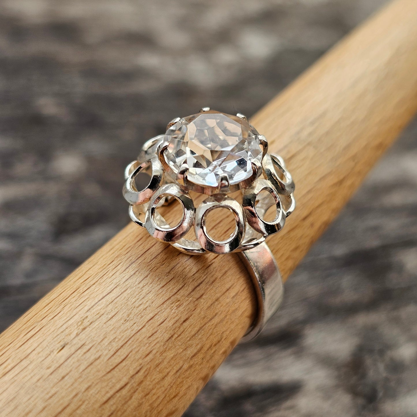 1970s Finnish Modernist Silver Ring with Rock Crystal — Tuomo Rissanen - UK Ring Size Q 1/2 -  US Ring Size 8.25 - 1975