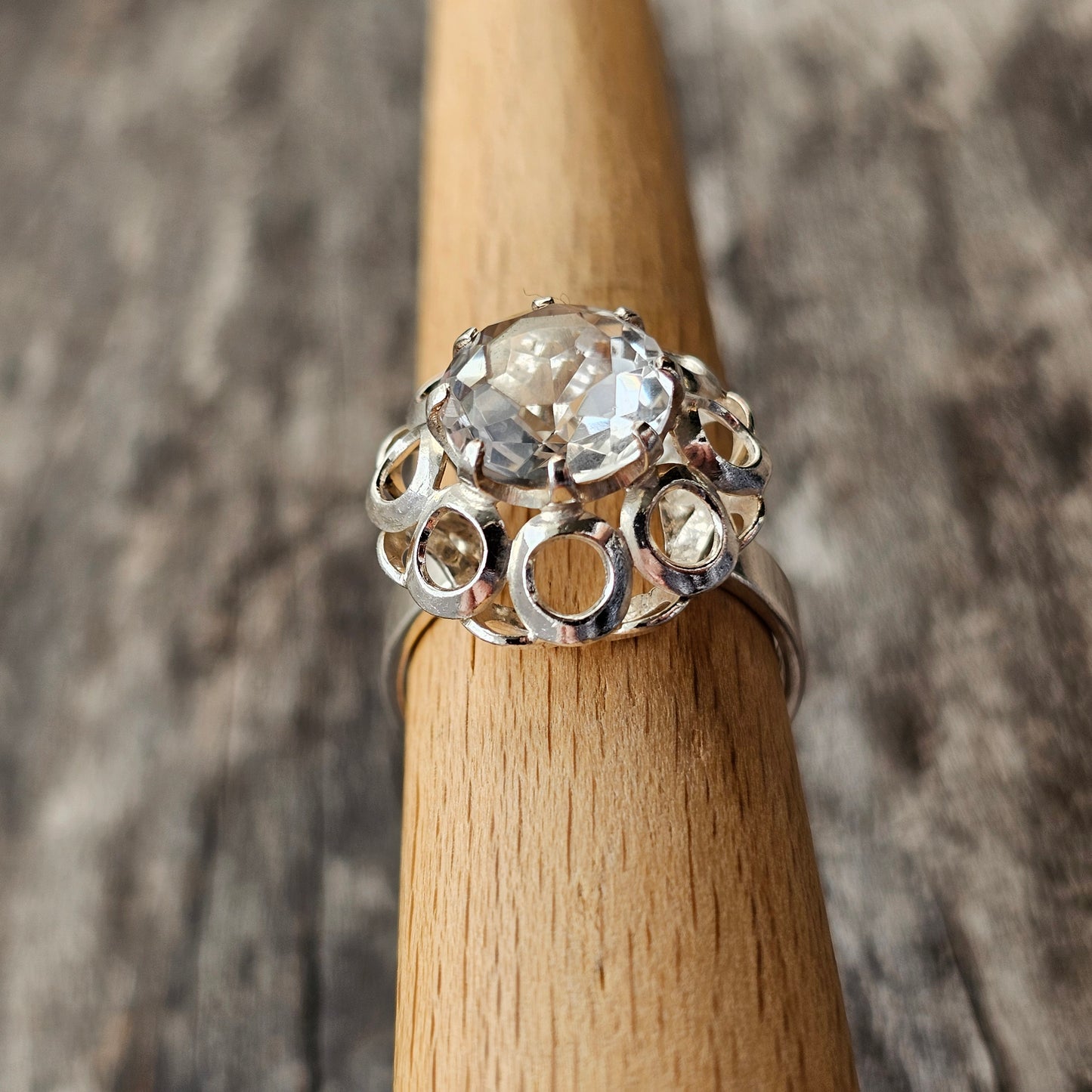 1970s Finnish Modernist Silver Ring with Rock Crystal — Tuomo Rissanen - UK Ring Size Q 1/2 -  US Ring Size 8.25 - 1975