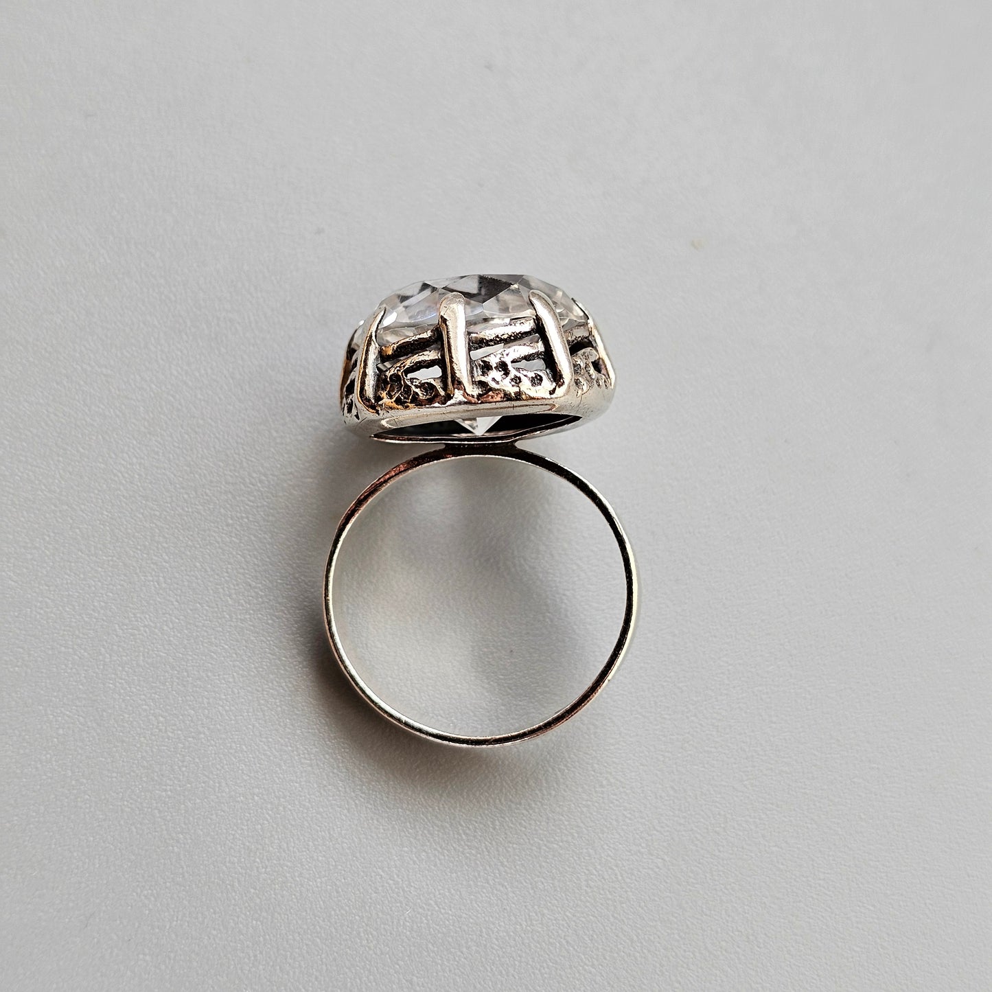 1970s Finnish Modernist Brutalist Silver Ring with Rock Crystal — Martti Viikinniemi - UK Ring Size Q 1/2 -  US Ring Size 8.5  - 1970