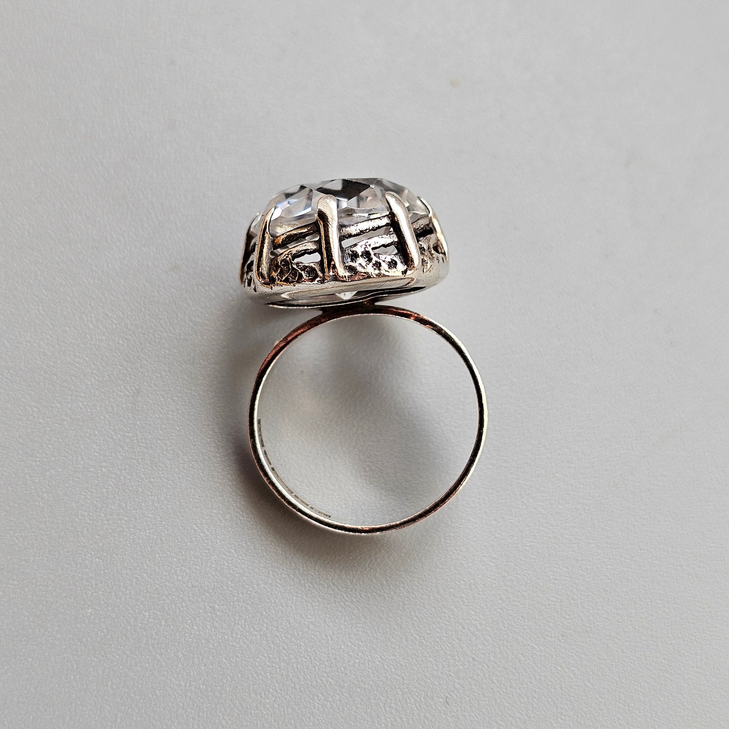 1970s Finnish Modernist Brutalist Silver Ring with Rock Crystal — Martti Viikinniemi - UK Ring Size Q 1/2 -  US Ring Size 8.5  - 1970