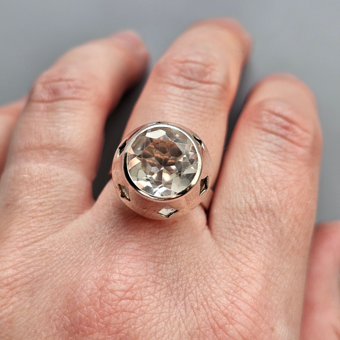 Modernist 1960s Finnish Silver Ring with Rock Crystal – Martti Viikinniemi - UK Ring Size N -  US Ring Size 6.75 - 1968