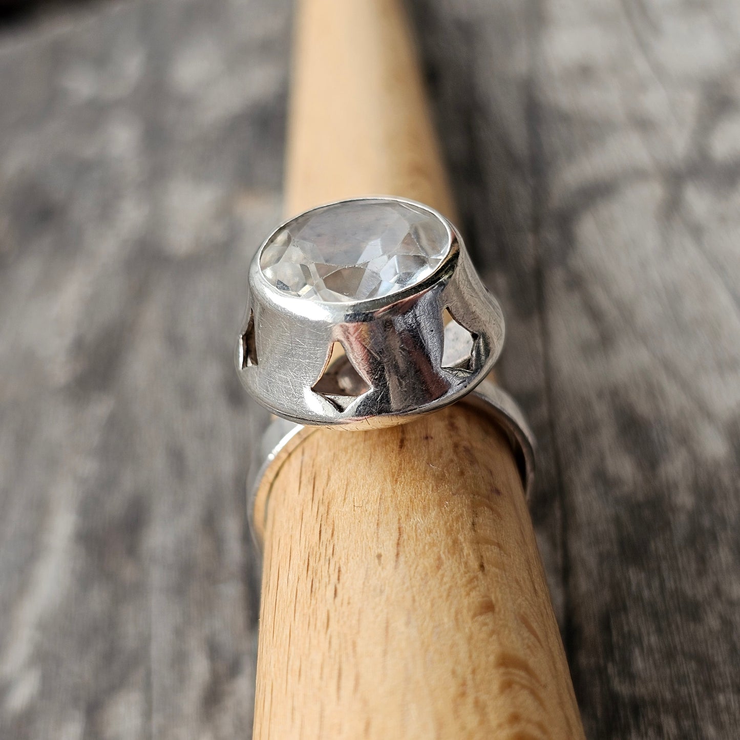 Modernist 1960s Finnish Silver Ring with Rock Crystal – Martti Viikinniemi - UK Ring Size N -  US Ring Size 6.75 - 1968