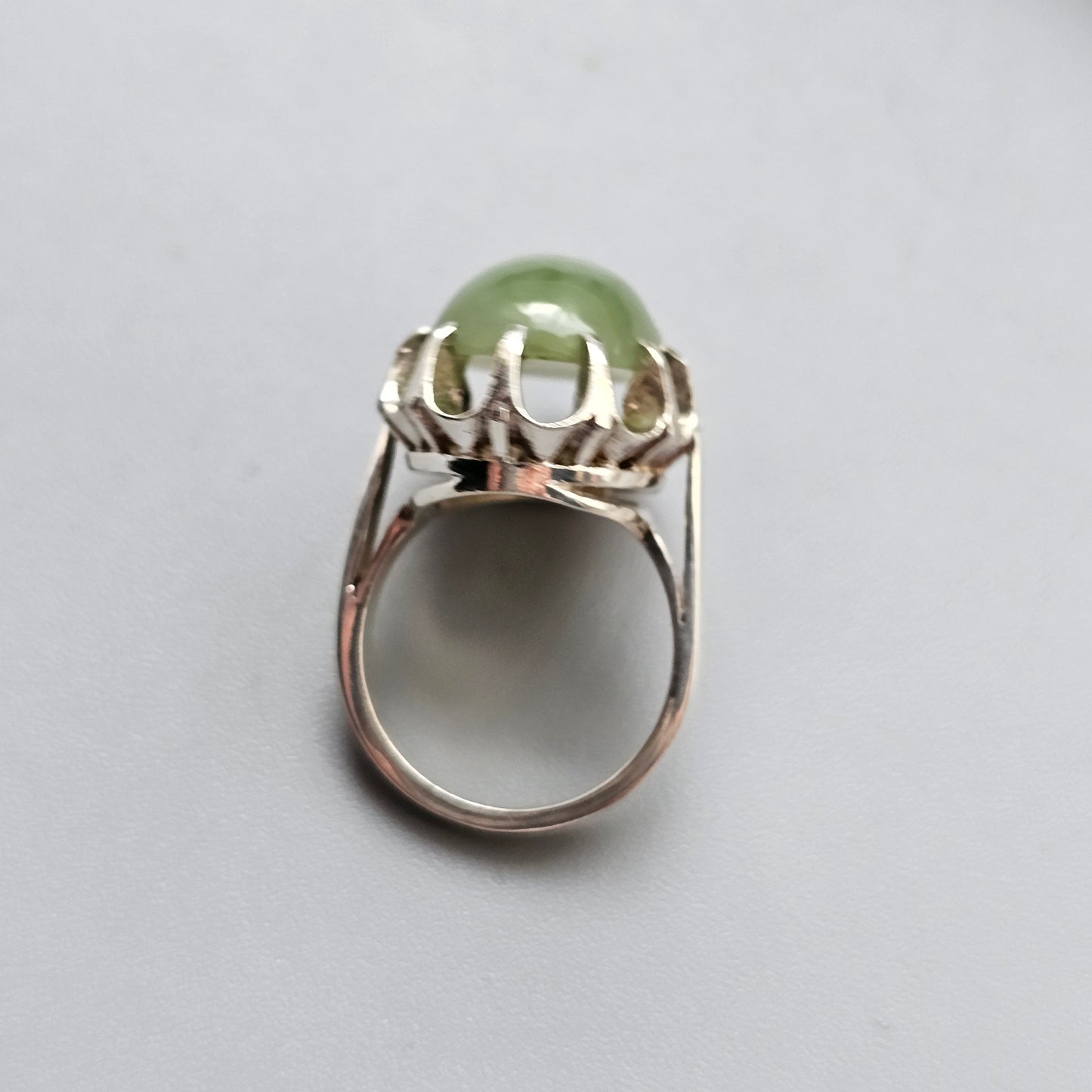 Vintage 1970s Sterling Silver & Nephrite Jade Ring - UK Ring Size L 1/2 -  US Ring Size 6