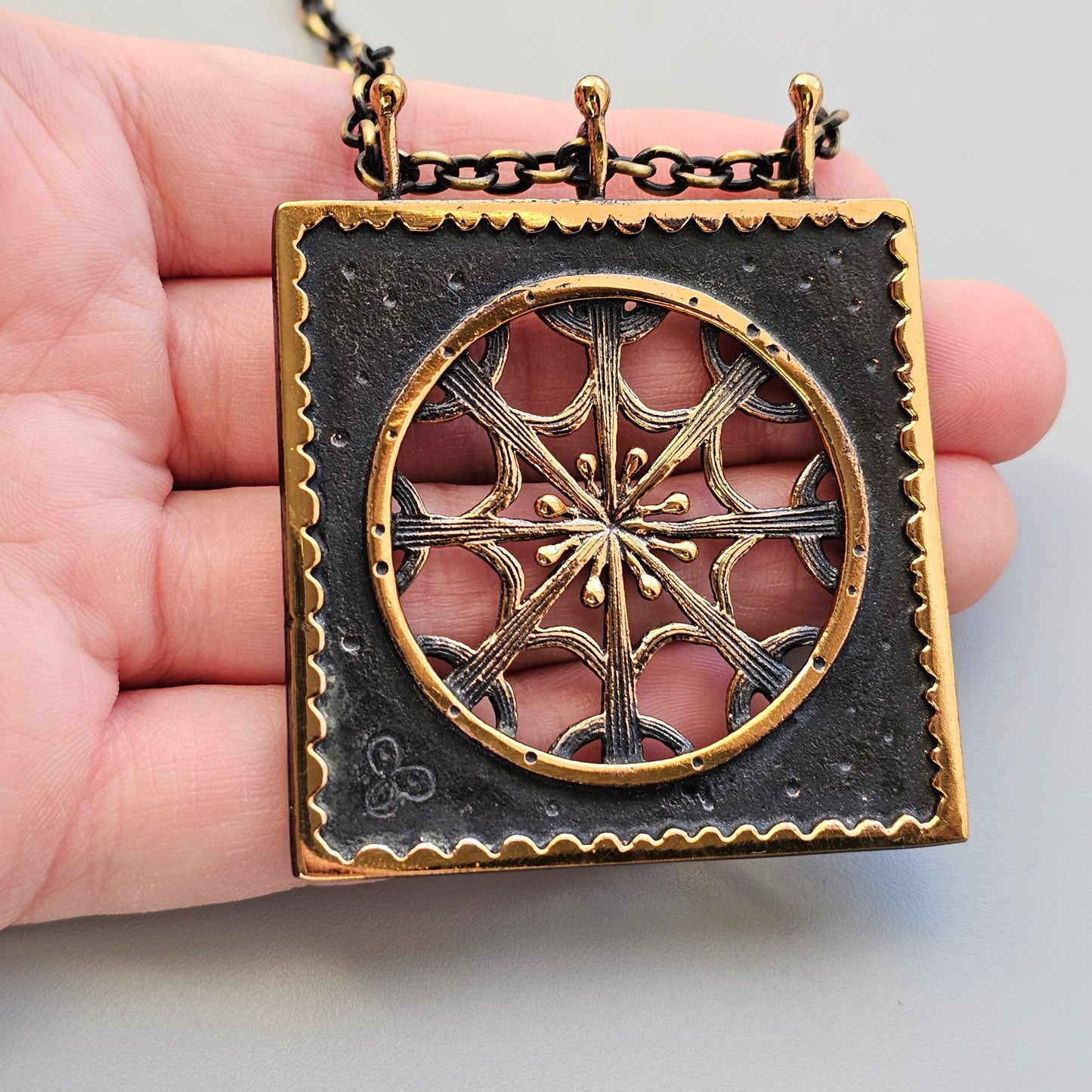 Vintage 1970s Finnish Modernist Bronze Snowflake Necklace by Pentti Sarpaneva