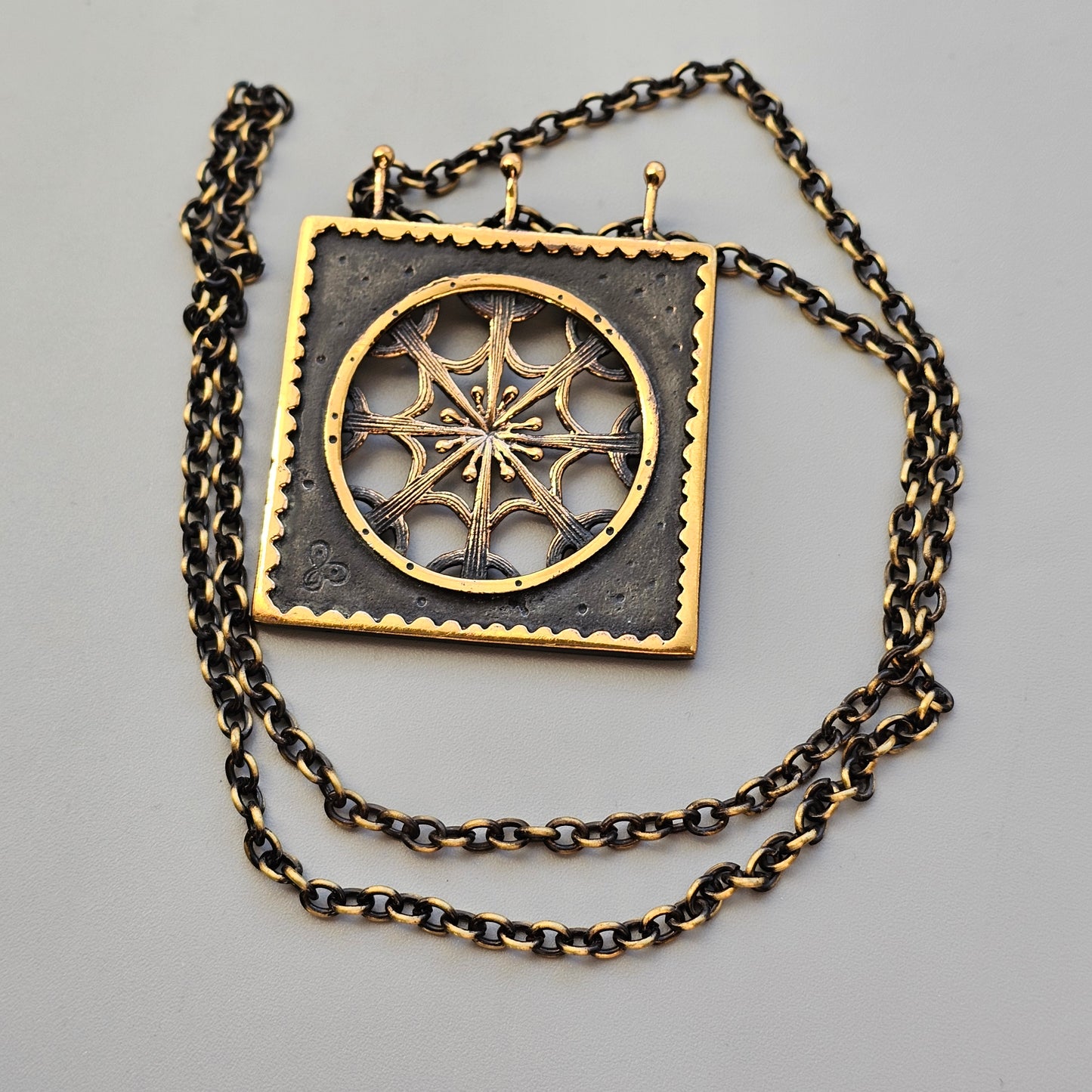 Vintage 1970s Finnish Modernist Bronze Snowflake Necklace by Pentti Sarpaneva