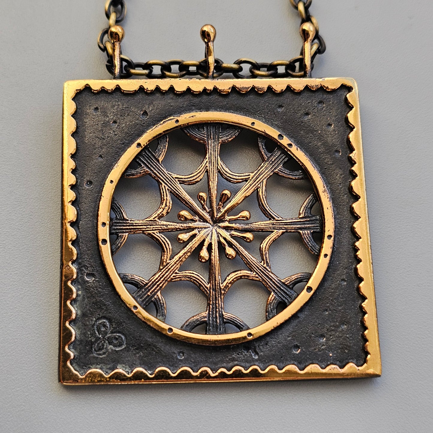 Vintage 1970s Finnish Modernist Bronze Snowflake Necklace by Pentti Sarpaneva