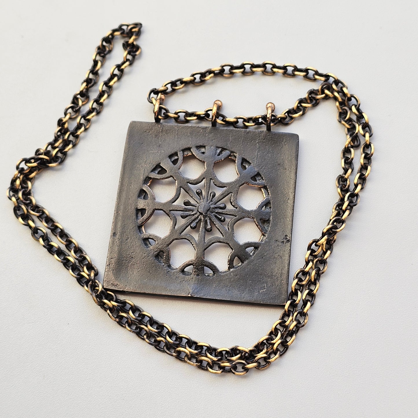 Vintage 1970s Finnish Modernist Bronze Snowflake Necklace by Pentti Sarpaneva