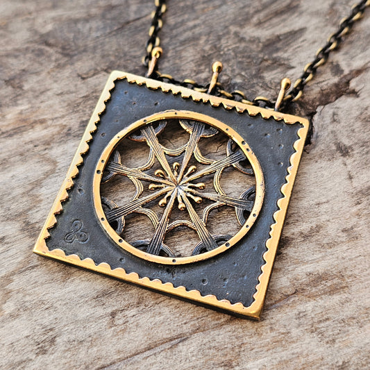 Vintage 1970s Finnish Modernist Bronze Snowflake Necklace by Pentti Sarpaneva