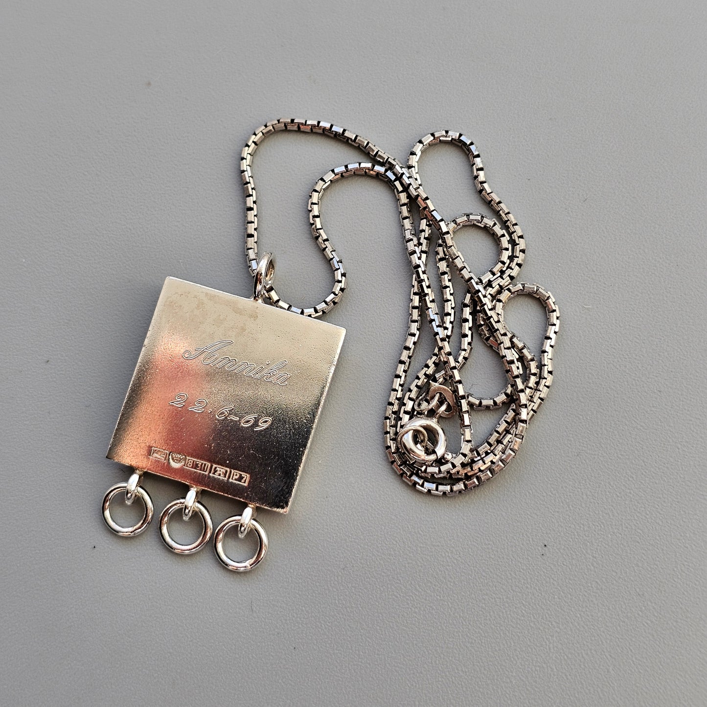 Finnish Modernist Brutalist Silver Necklace Pendant By Kultateollisuus - Jorma Laine Design - 1968