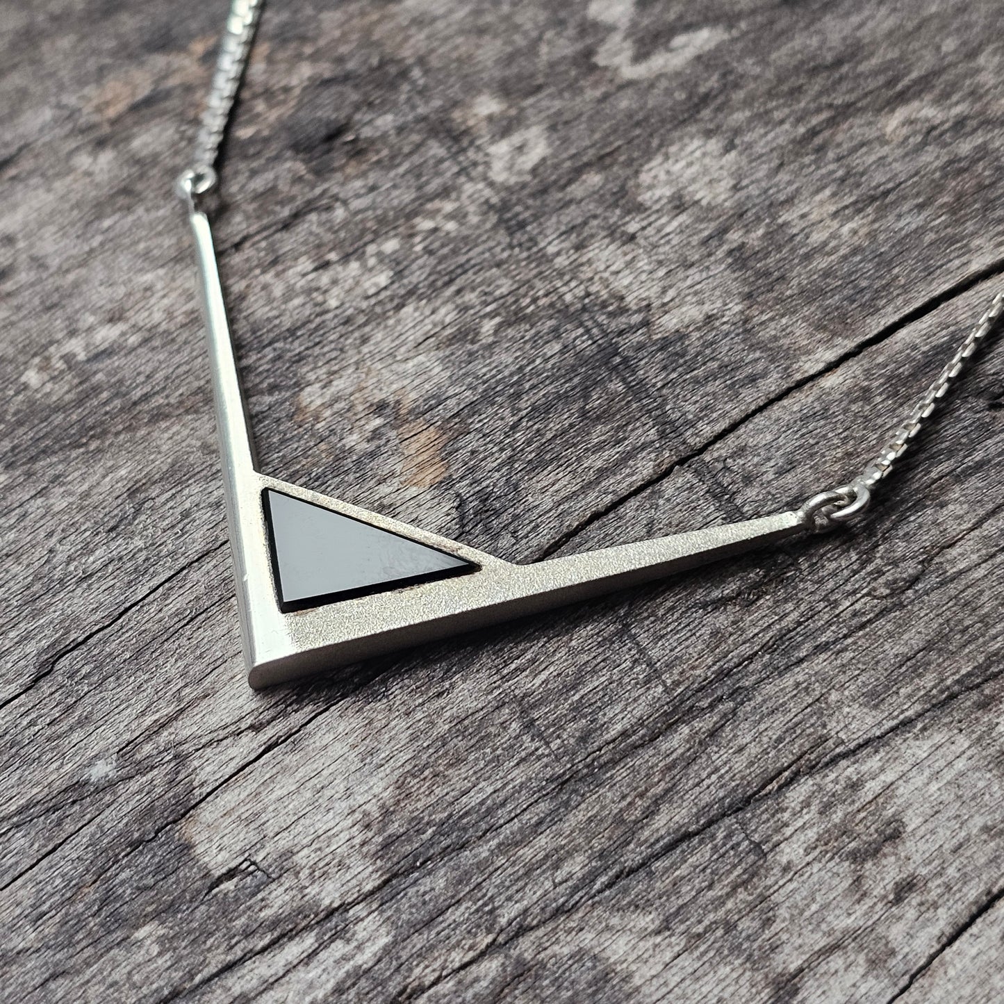 Vintage Finnish Sterling Silver & Onyx Necklace 1990s 1980s