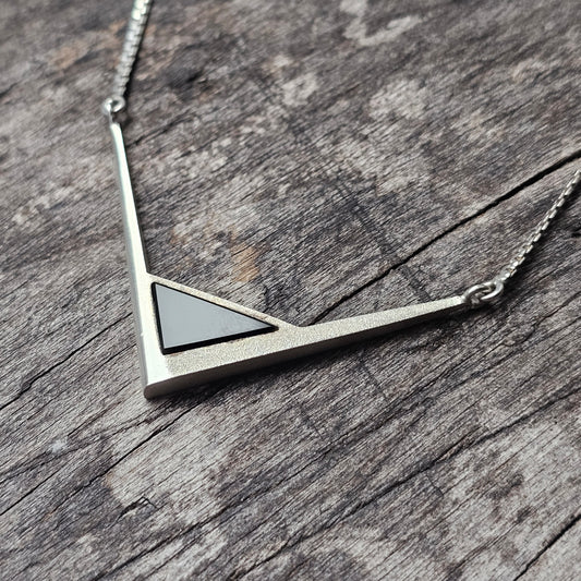 Vintage Finnish Sterling Silver & Onyx Necklace 1990s 1980s